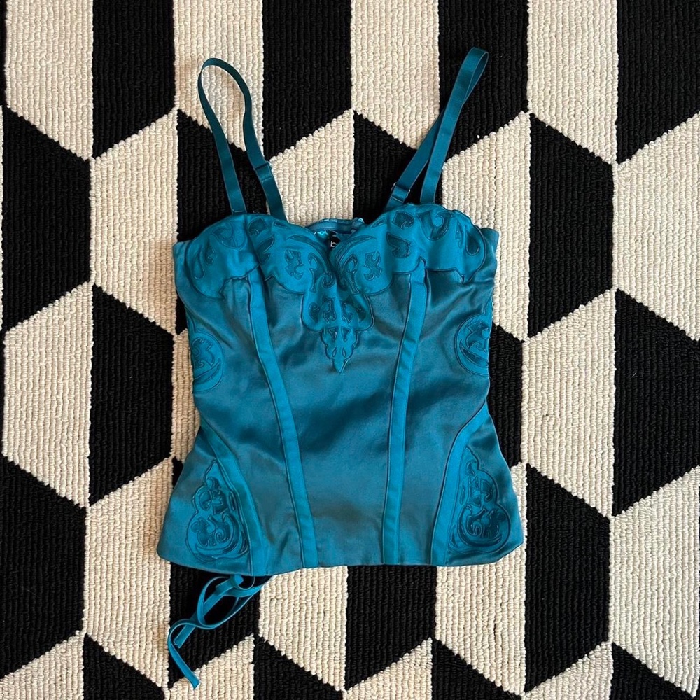💙SOLD💙y2k bebe teal satin corset top